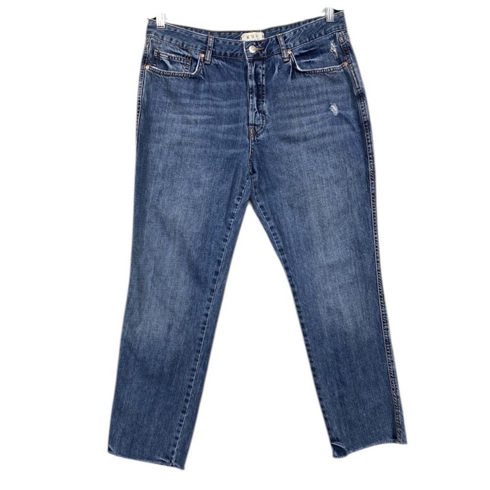 Free People We The Free Slim Boyfriend Distressed Jean Size 30 Blue Button Fly